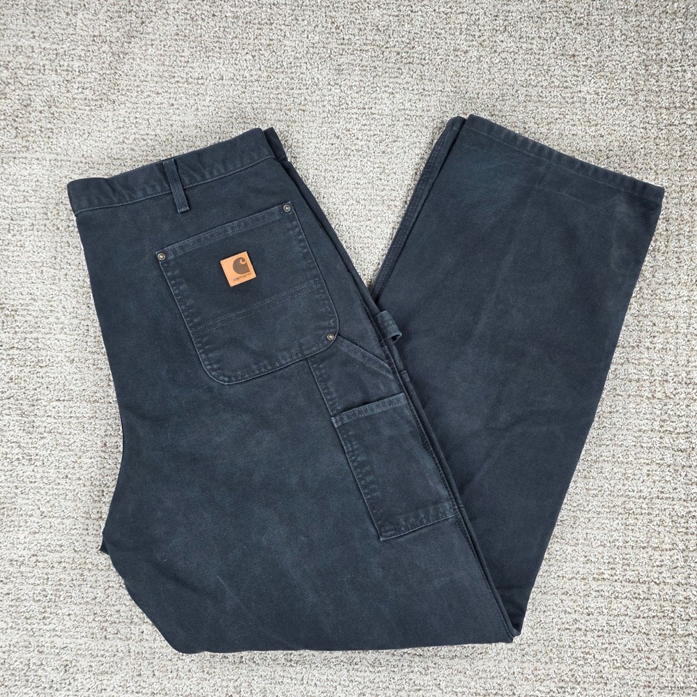 Carhartt B136 BLK Double Knee Logger Dungaree Pants Black 40x34 Mens Workwear